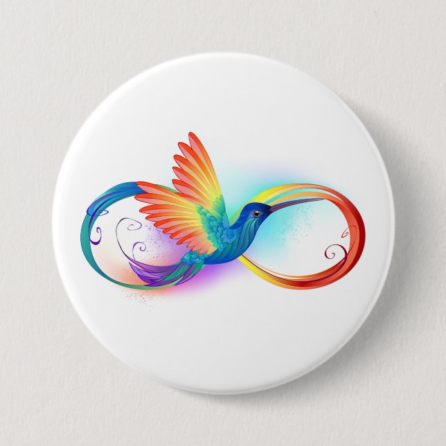 Rainbow Hummingbird with Infinity symbol 3 Inch Round Button (Front)