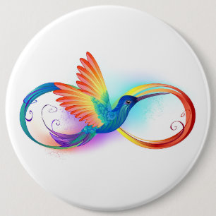 Rainbow Hummingbird with Infinity symbol 6 Inch Round Button