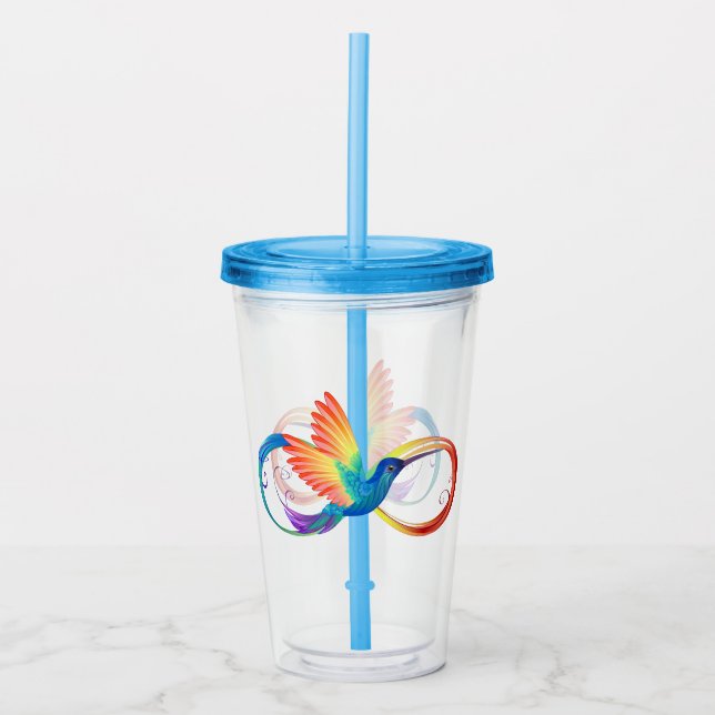 Rainbow Hummingbird with Infinity symbol Acrylic Tumbler (Front)