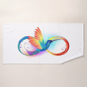 Rainbow Hummingbird with Infinity symbol Bath Towel