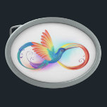 Rainbow Hummingbird with Infinity symbol Belt Buckle<br><div class="desc">Beautiful infinity tattoo with rainbow hummingbird. Rainbow bird.</div>
