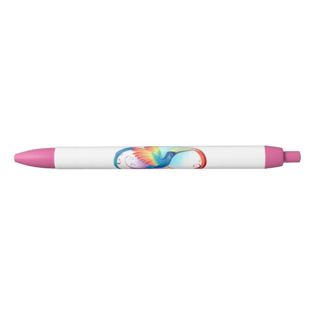 Rainbow Hummingbird with Infinity symbol Black Ink Pen (Front)