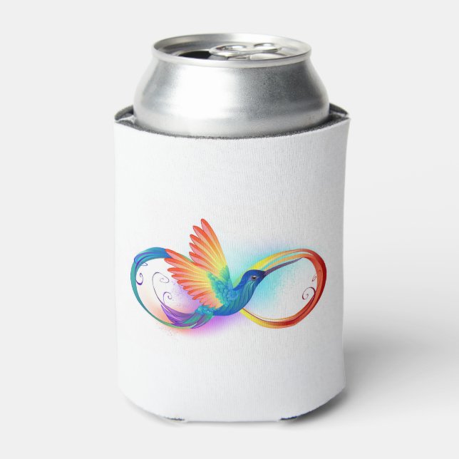 Rainbow Hummingbird with Infinity symbol Can Cooler (Can Front)