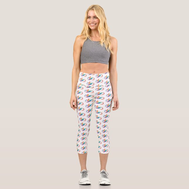 Rainbow Hummingbird with Infinity symbol Capri Leggings (Front)
