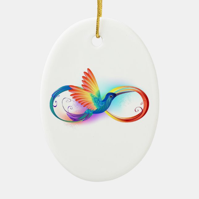 Rainbow Hummingbird with Infinity symbol Ceramic Ornament (Front)