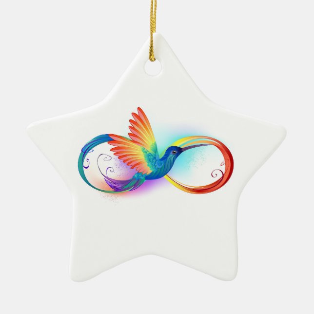 Rainbow Hummingbird with Infinity symbol Ceramic Ornament (Front)