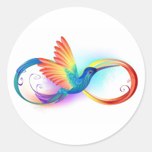 Rainbow Hummingbird with Infinity symbol Classic Round Sticker