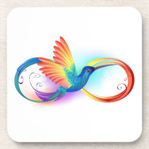 Rainbow Hummingbird with Infinity symbol Coaster