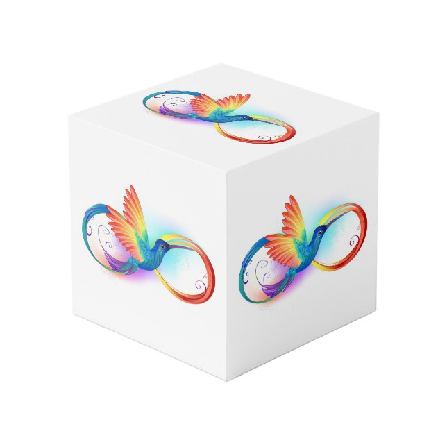 Rainbow Hummingbird with Infinity symbol Cube (Front Angled)