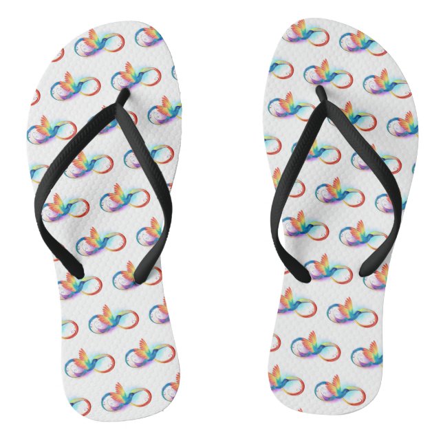 Rainbow Hummingbird with Infinity symbol Flip Flops (Footbed)