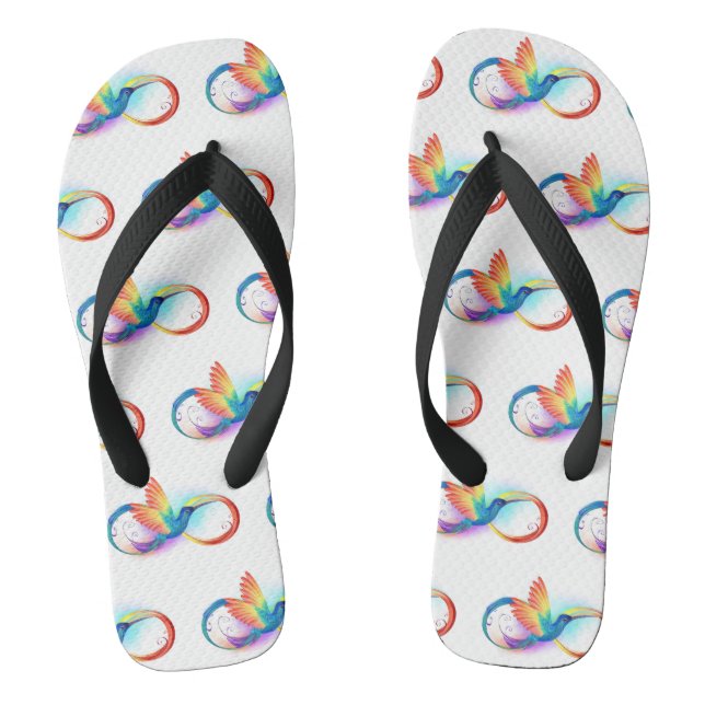 Rainbow Hummingbird with Infinity symbol Flip Flops (Footbed)