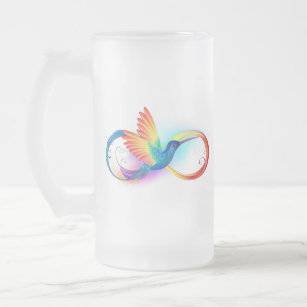 Rainbow Hummingbird with Infinity symbol Frosted Glass Beer Mug