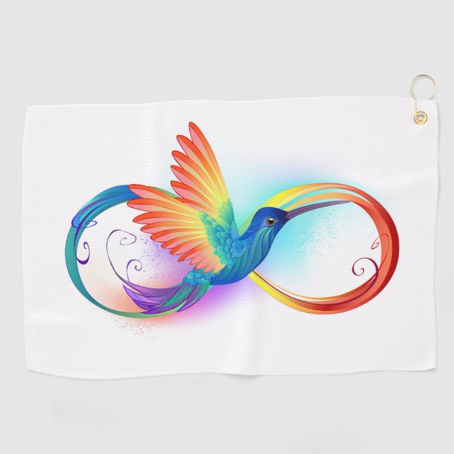 Rainbow Hummingbird with Infinity symbol Golf Towel (Horizontal)