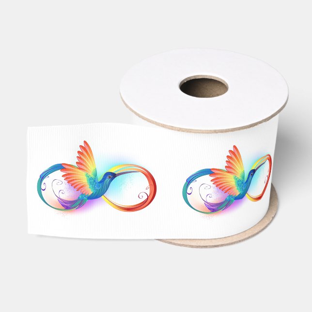 Rainbow Hummingbird with Infinity symbol Grosgrain Ribbon (Spool)