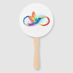 Rainbow Hummingbird with Infinity symbol Hand Fan