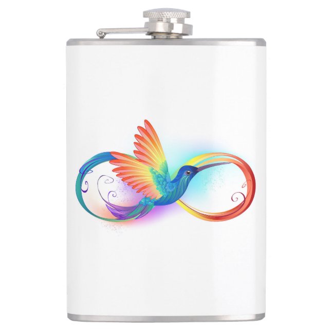 Rainbow Hummingbird with Infinity symbol Hip Flask (Front)
