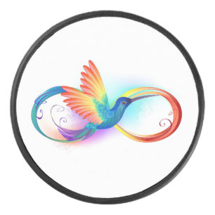 Rainbow Hummingbird with Infinity symbol Hockey Puck
