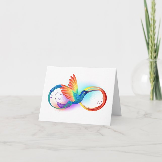 Rainbow Hummingbird with Infinity symbol Holiday Card (Front)