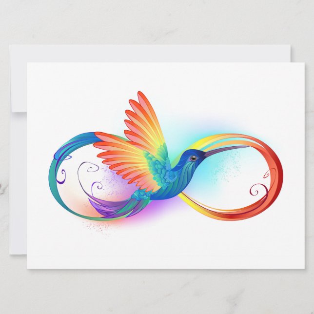 Rainbow Hummingbird with Infinity symbol Holiday Card (Front)