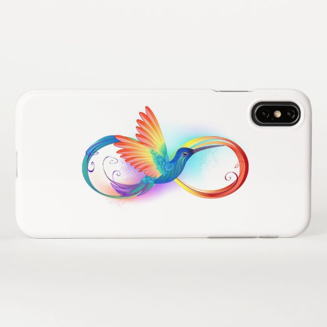 Rainbow Hummingbird with Infinity symbol iPhone Case (Back Horizontal)