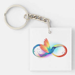 Rainbow Hummingbird with Infinity symbol Keychain