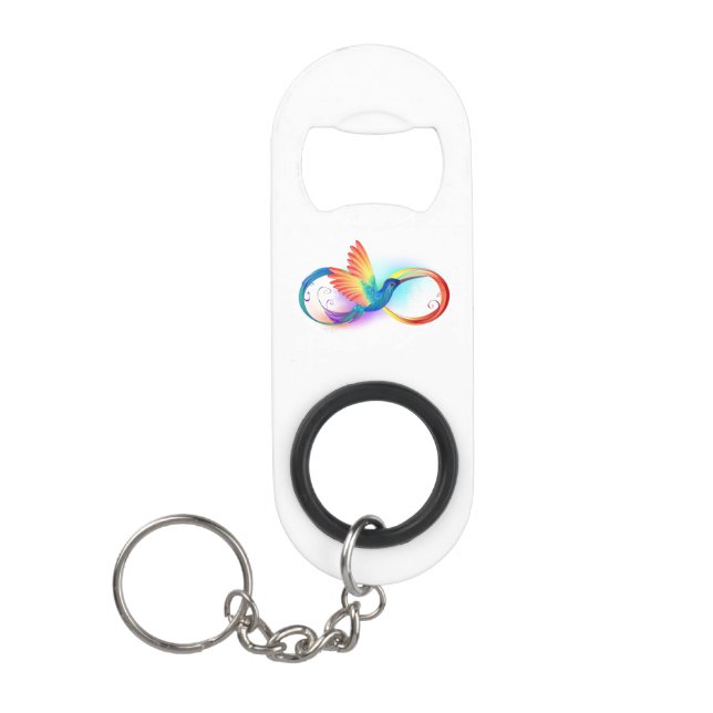 Rainbow Hummingbird with Infinity symbol Keychain Bottle Opener (Front)