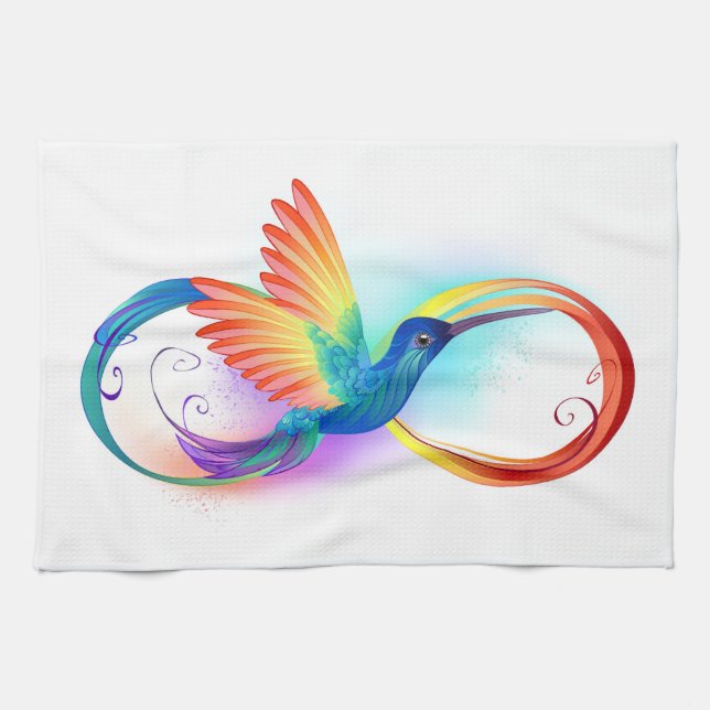 Rainbow Hummingbird with Infinity symbol Kitchen Towel (Horizontal)