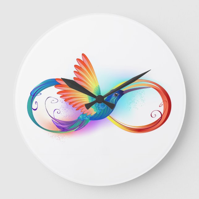 Rainbow Hummingbird with Infinity symbol Large Clock (Front)