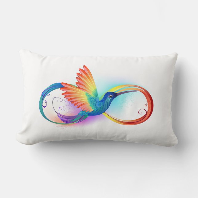 Rainbow Hummingbird with Infinity symbol Lumbar Pillow (Front)