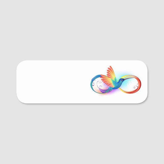 Rainbow Hummingbird with Infinity symbol Name Tag (Front)