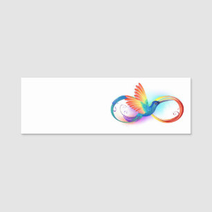 Rainbow Hummingbird with Infinity symbol Name Tag