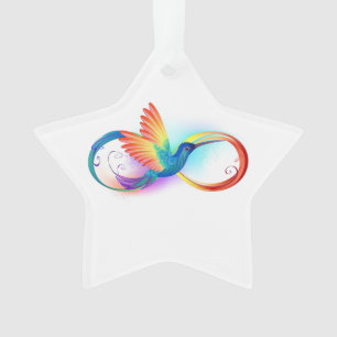 Rainbow Hummingbird with Infinity symbol Ornament