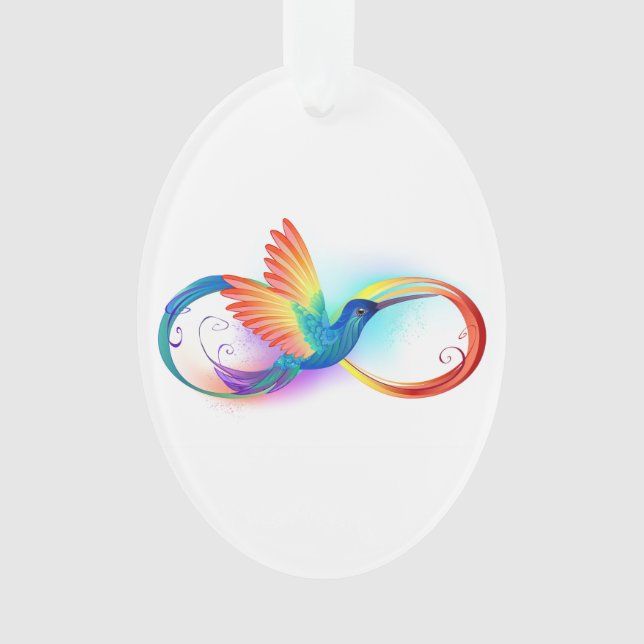 Rainbow Hummingbird with Infinity symbol Ornament (Front)