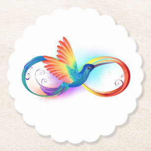 Rainbow Hummingbird with Infinity symbol Paper Coaster