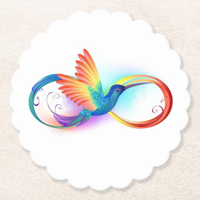 Rainbow Hummingbird with Infinity symbol Paper Coaster (Front)