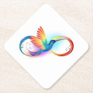 Rainbow Hummingbird with Infinity symbol Paper Coaster