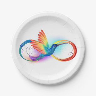 Rainbow Hummingbird with Infinity symbol Paper Plate
