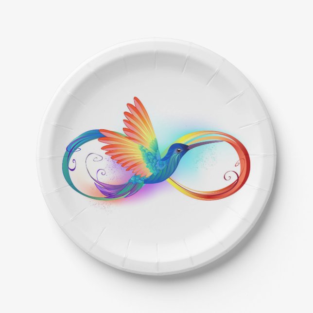 Rainbow Hummingbird with Infinity symbol Paper Plate (Front)