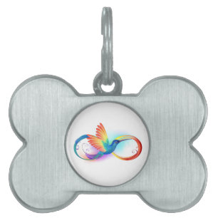 Rainbow Hummingbird with Infinity symbol Pet ID Tag