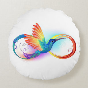Rainbow Hummingbird with Infinity symbol Round Pillow