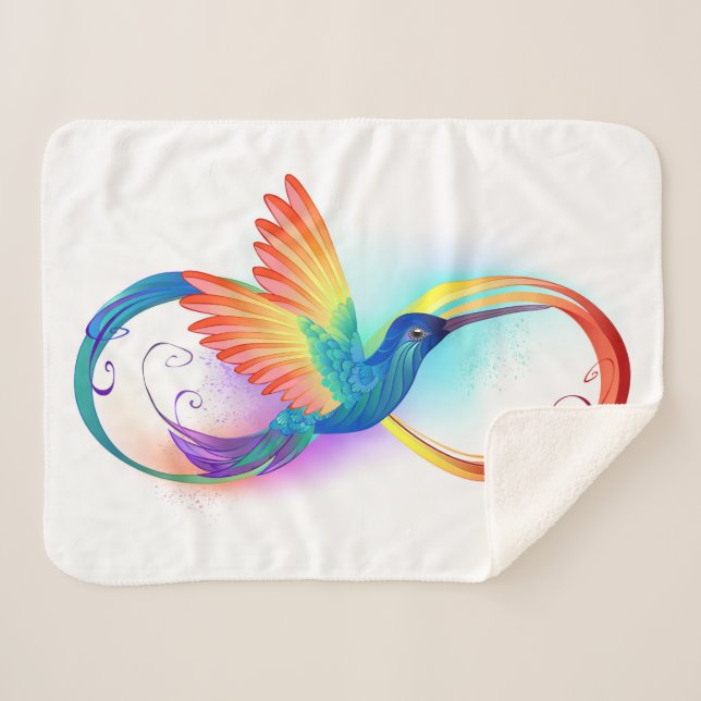 Rainbow Hummingbird with Infinity symbol Sherpa Blanket (Front (Horizontal))
