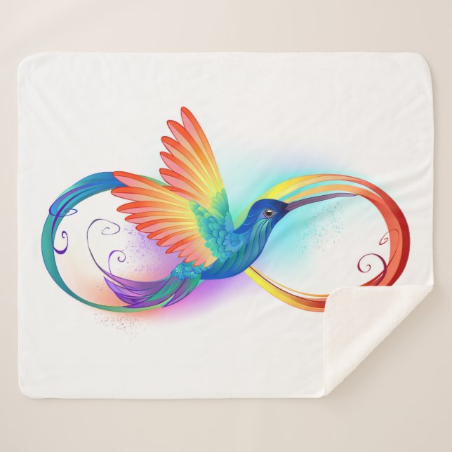 Rainbow Hummingbird with Infinity symbol Sherpa Blanket (Front (Horizontal))