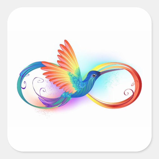 Rainbow Hummingbird with Infinity symbol Square Sticker (Front)