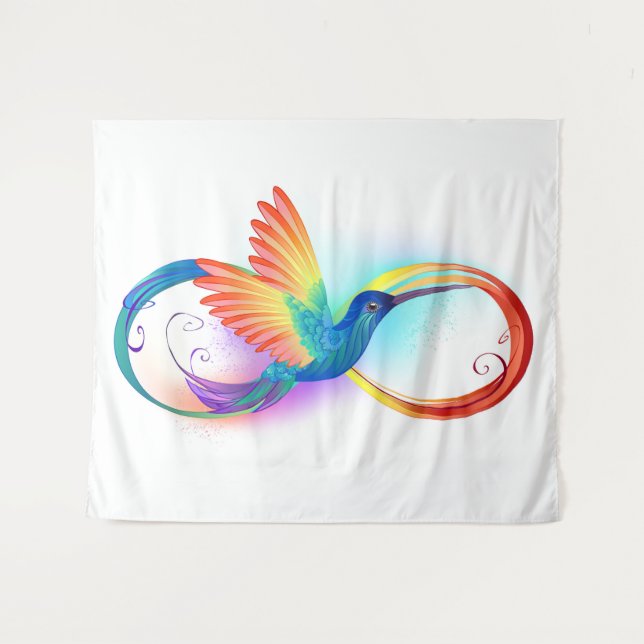 Rainbow Hummingbird with Infinity symbol Tapestry (Front (Horizontal))