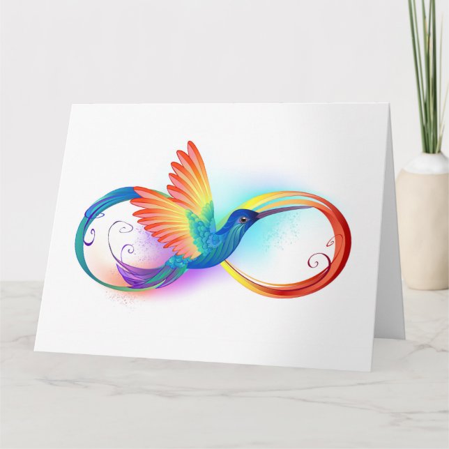 Rainbow Hummingbird with Infinity symbol Thank You Card (Front)