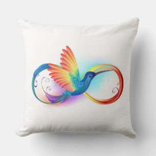 Rainbow Hummingbird with Infinity symbol Throw Pillow