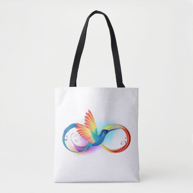 Rainbow Hummingbird with Infinity symbol Tote Bag (Front)