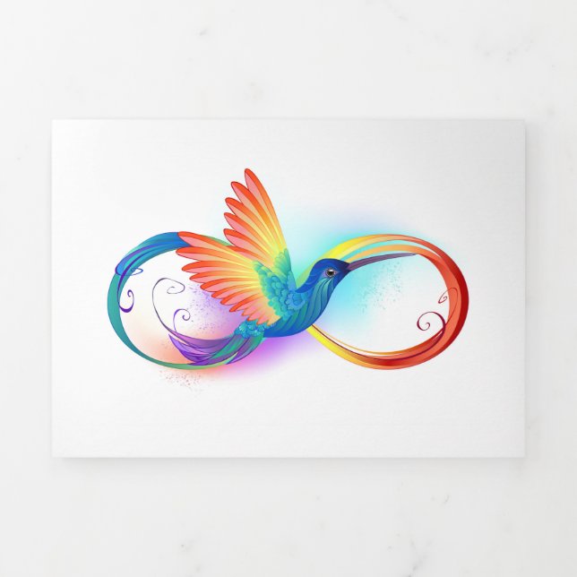 Rainbow Hummingbird with Infinity symbol Tri-Fold Holiday Card (Cover)