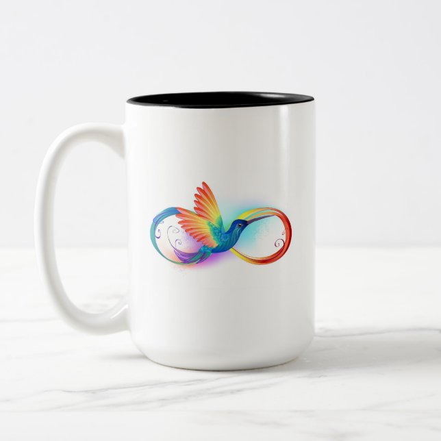 Rainbow Hummingbird with Infinity symbol Two-Tone Coffee Mug (Left)