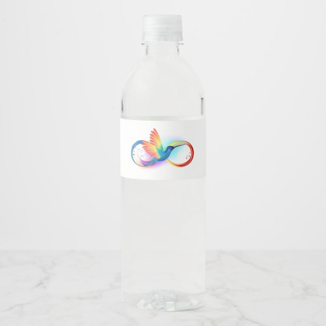 Rainbow Hummingbird with Infinity symbol Water Bottle Label (Front)